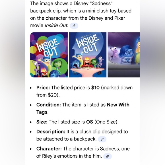 🎄 Disney “Sadness” backpack clip 🎅 - Picture 3 of 13